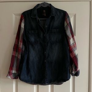 Seven chambray and plaid mix button down